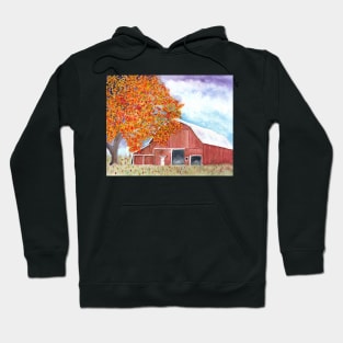 Autumn Skies over Red Barn Hoodie